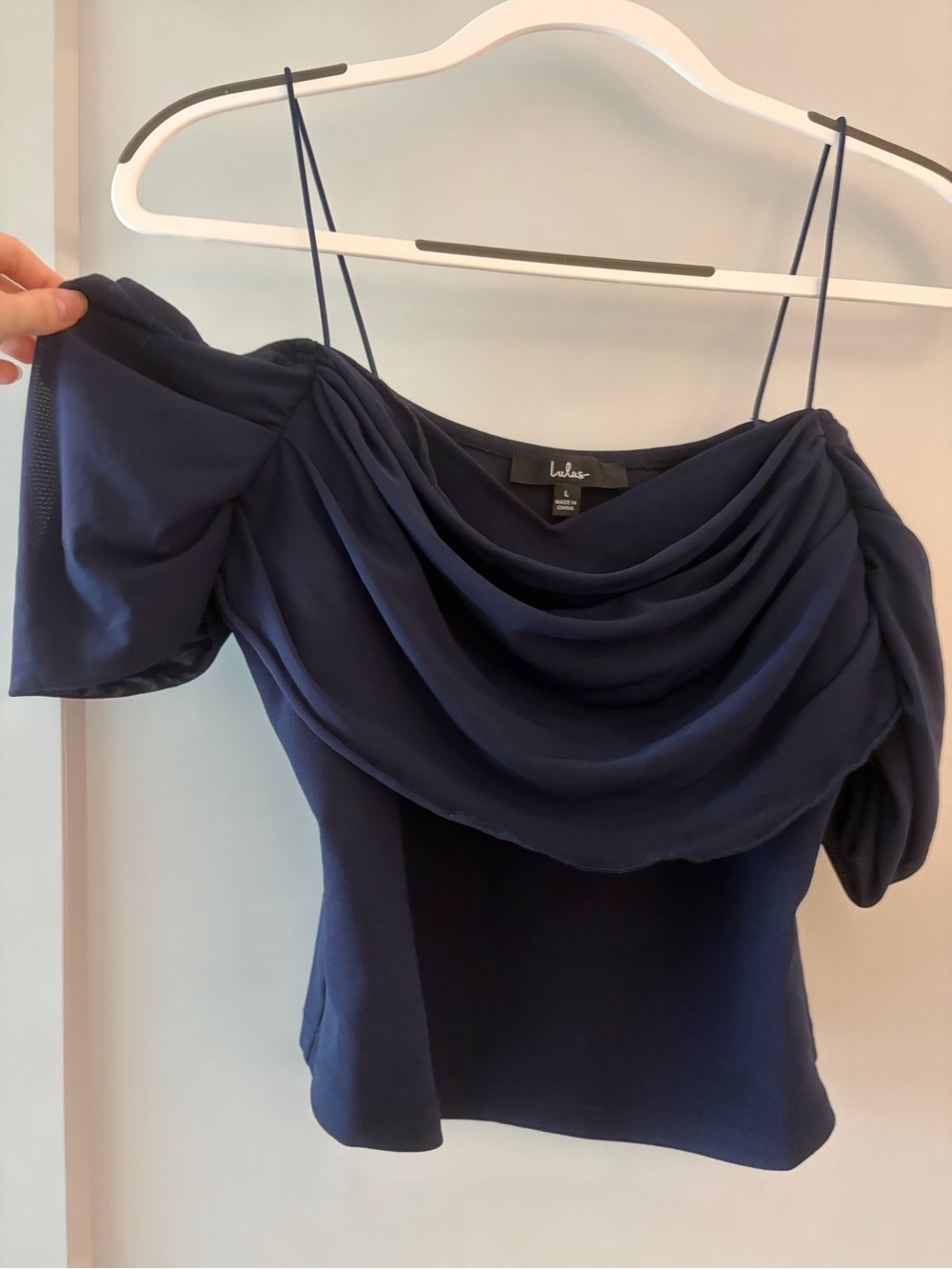 Lulu's Navy Draped Off-Shoulder Tank